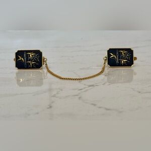 VINTAGE Japan AMITA Damascene Bamboo Sweater / Collar Clip — Midcentury Jewelry